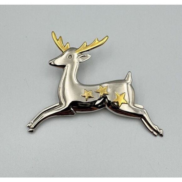 Vintage Hallmark Christmas‎ Holiday Reindeer Brooch Gold and Silver Toned Pin - Picture 4 of 6